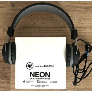 JLab Neon Wired On-Ear Foldable Black Headphones With Mic